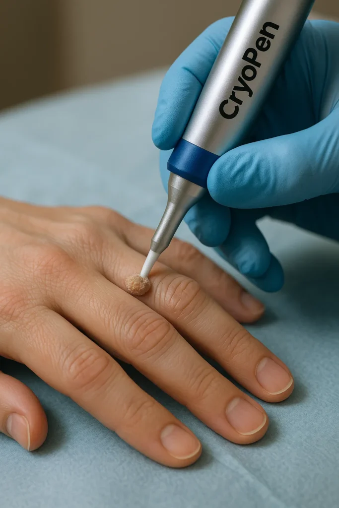 example of cryopen wart removal Cardiff treatment on a persons finger
