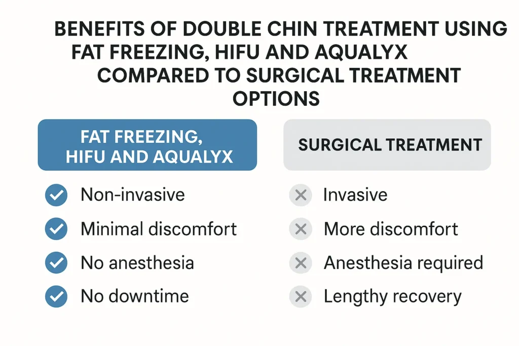 Graphic about the benefits of double chin treatment Cardiff - from LA LIPO
