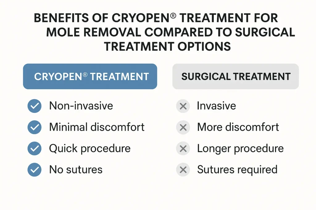 Table to show the benefits of getting moles removed Cardiff from LA LIPO