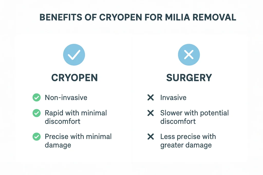 Benefits of cryopen for milia removal Cardiff compared to surgical treatments.