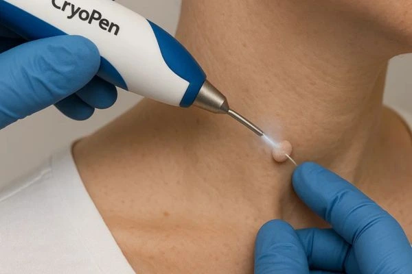 Person receiving cryotherapy Cardiff for skin tag removal