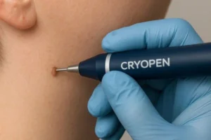 Person receiving skin tag removal Cardiff