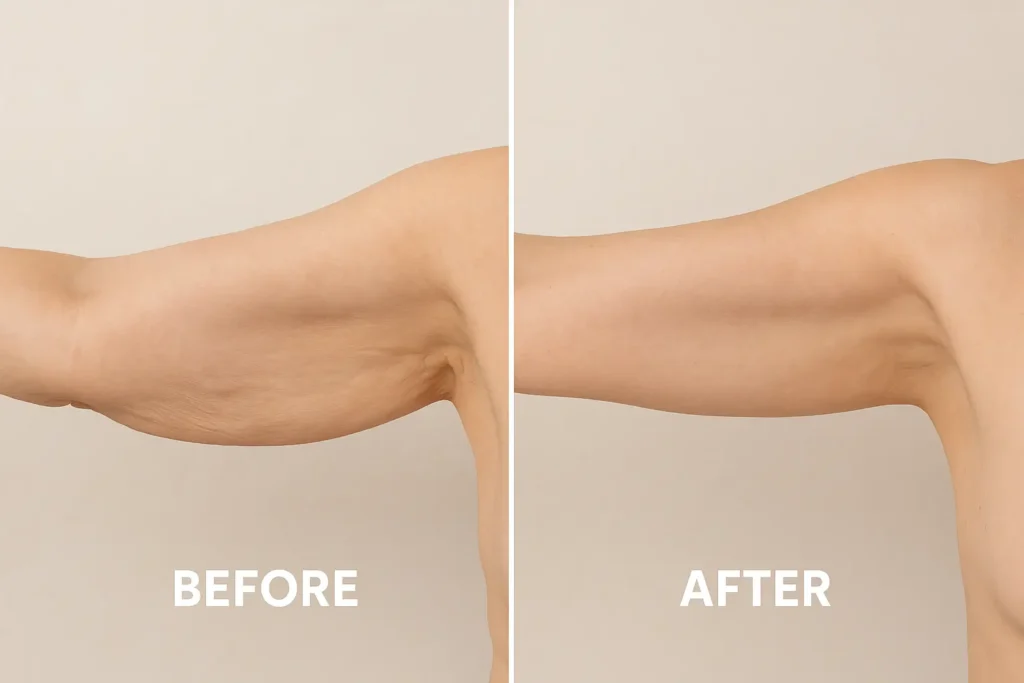 Picture of LA LIPO Cardiff before and after results of skin tightening treatment on the upper arms.